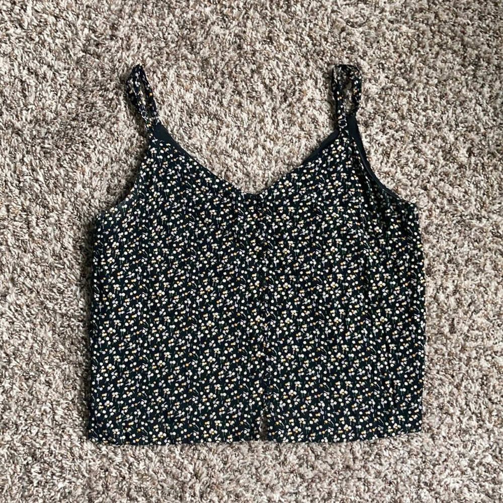 Madewell Black Floral Tank Top with White and Yellow Ditsy Print